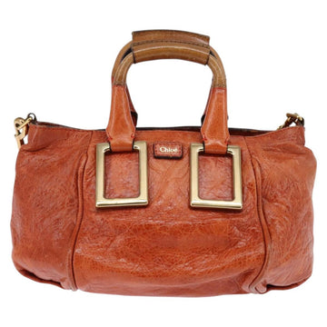 Chloe Etel Hand Bag Leather 2way Orange Gold Auth am9029 - 0