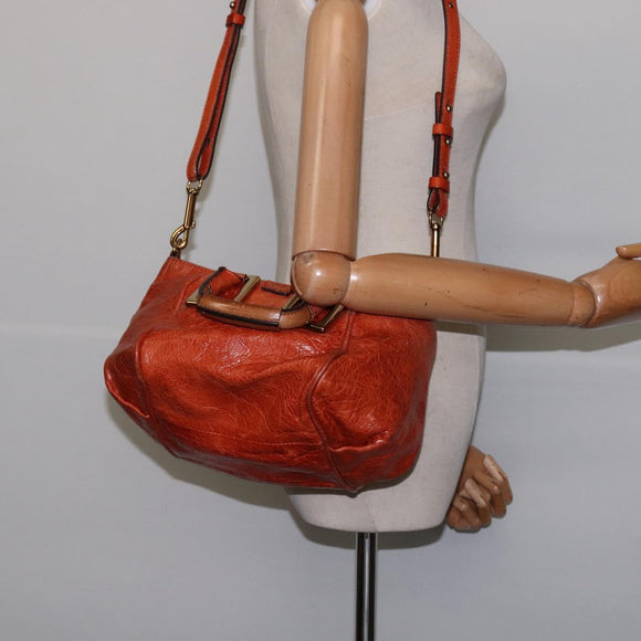 Chloe Etel Hand Bag Leather 2way Orange Gold Auth am9029