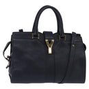 SAINT LAURENT Cavas Chic Hand Bag Leather 2way Black Gold Auth am9031-1