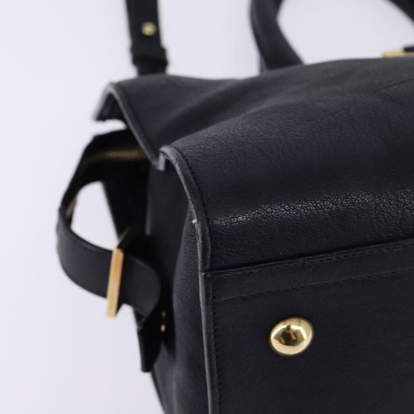 SAINT LAURENT Cavas Chic Hand Bag Leather 2way Black Gold Auth am9031