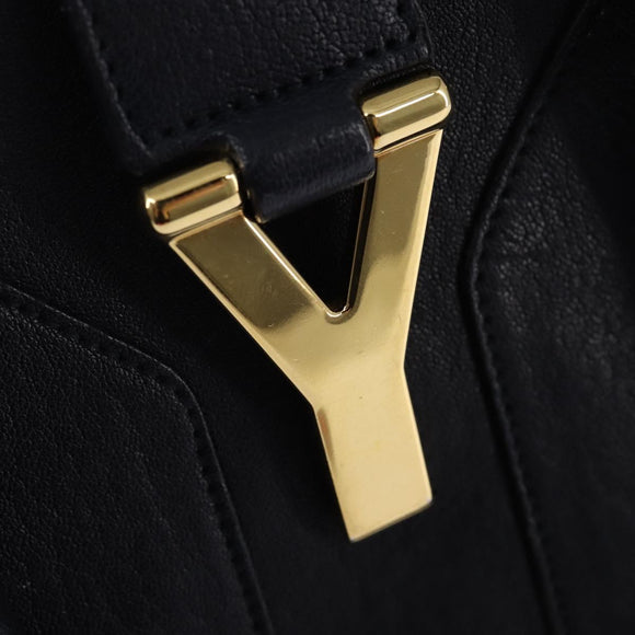 SAINT LAURENT Cavas Chic Hand Bag Leather 2way Black Gold Auth am9031