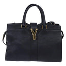 SAINT LAURENT Cavas Chic Hand Bag Leather 2way Black Gold Auth am9031-13