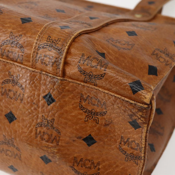 MCM Logogram Vicetos Tote Bag PVC Leather Brown Gold Auth am9032
