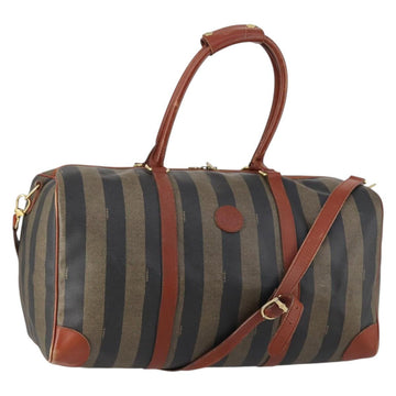 FENDI Pecan Canvas Boston Bag PVC 2way Black Brown gold Auth am9033