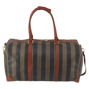 FENDI Pecan Canvas Boston Bag PVC 2way Black Brown gold Auth am9033 - 0