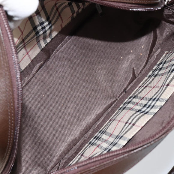 BURBERRY Hand Bag Leather Brown Silver Auth am9046