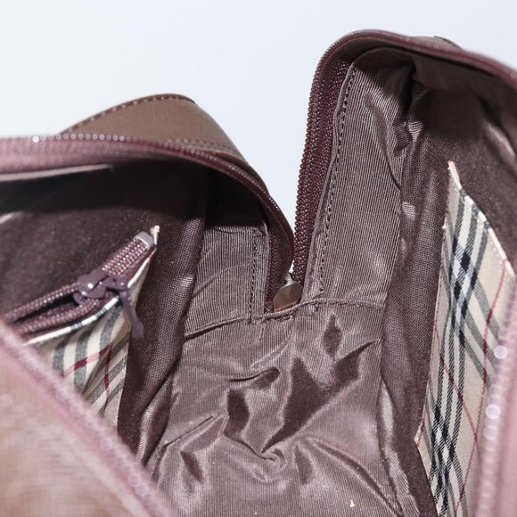 BURBERRY Hand Bag Leather Brown Silver Auth am9046