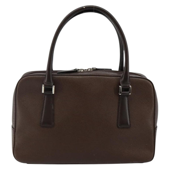 BURBERRY Hand Bag Leather Brown Silver Auth am9046