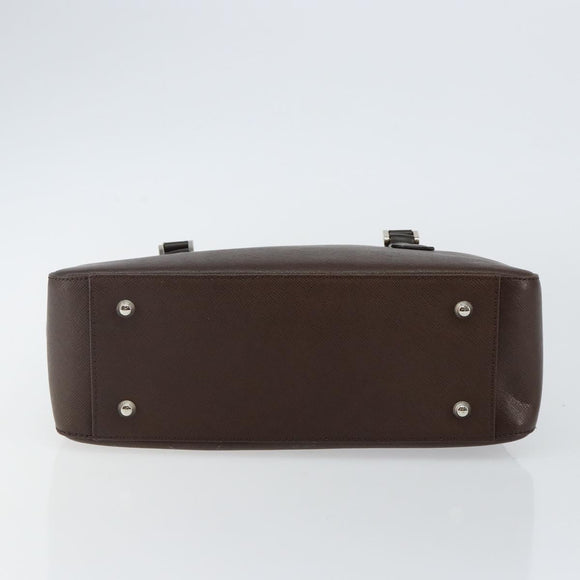 BURBERRY Hand Bag Leather Brown Silver Auth am9046