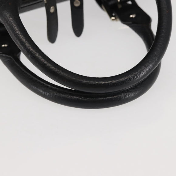 BURBERRY Hand Bag Leather Black Silver Auth am9047