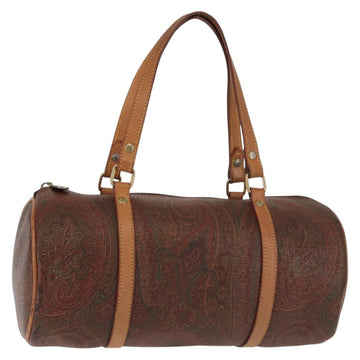 ETRO Paisley Hand Bag PVC Leather Brown Gold Auth am9049