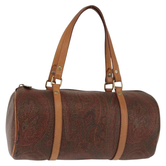 ETRO Paisley Hand Bag PVC Leather Brown Gold Auth am9049