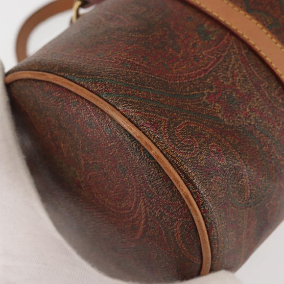 ETRO Paisley Hand Bag PVC Leather Brown Gold Auth am9049