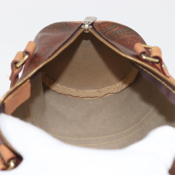 ETRO Paisley Hand Bag PVC Leather Brown Gold Auth am9049