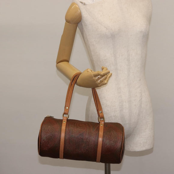 ETRO Paisley Hand Bag PVC Leather Brown Gold Auth am9049