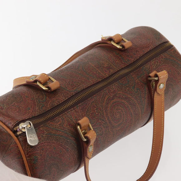 ETRO Paisley Hand Bag PVC Leather Brown Gold Auth am9049