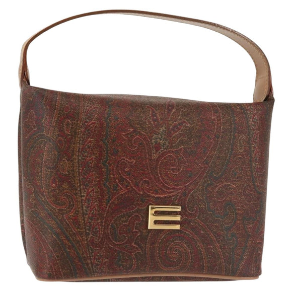 ETRO Paisley Hand Bag PVC Leather Brown Gold Auth am9050
