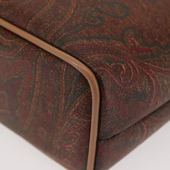 ETRO Paisley Hand Bag PVC Leather Brown Gold Auth am9050