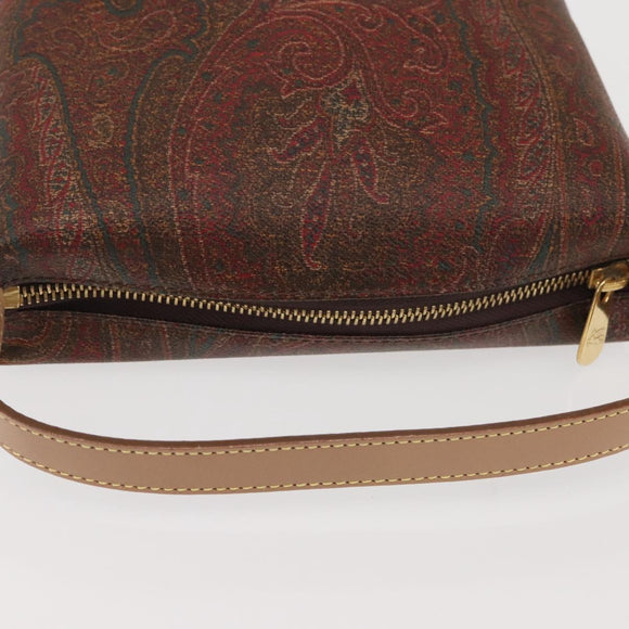 ETRO Paisley Hand Bag PVC Leather Brown Gold Auth am9050