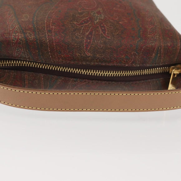 ETRO Paisley Hand Bag PVC Leather Brown Gold Auth am9050