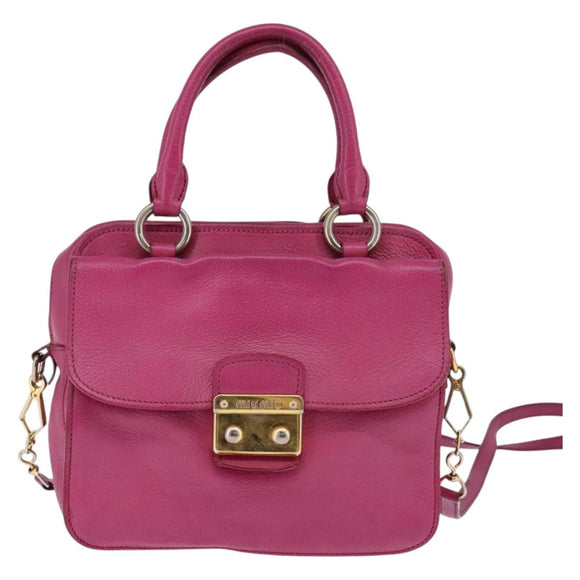 Miu Miu Matelasse Hand Bag Leather 2way Pink Gold Auth am9052