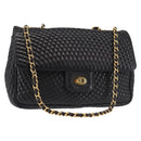 BALLY Chain Shoulder Bag Leather Black Gold Auth am9054-1