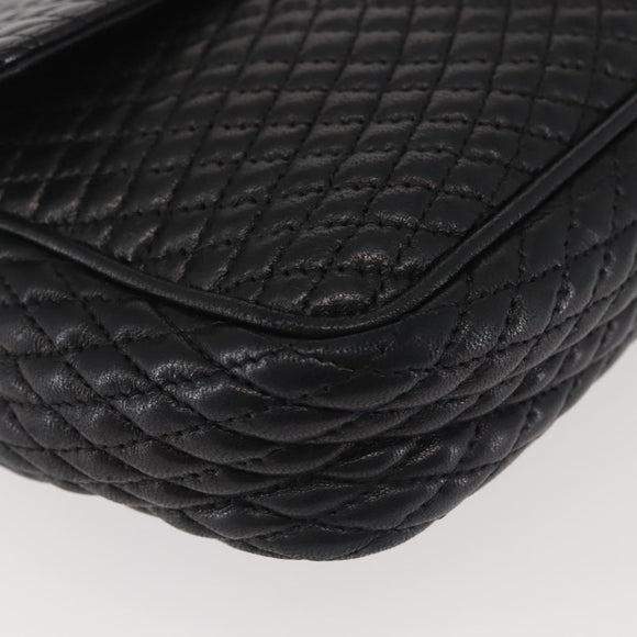 BALLY Chain Shoulder Bag Leather Black Gold Auth am9054