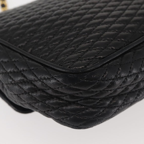 BALLY Chain Shoulder Bag Leather Black Gold Auth am9054