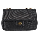 BALLY Chain Shoulder Bag Leather Black Gold Auth am9054-13