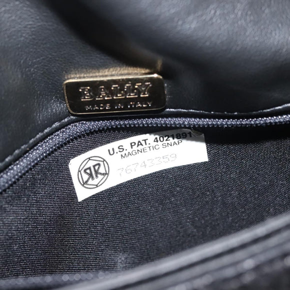 BALLY Chain Shoulder Bag Leather Black Gold Auth am9054