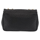 BALLY Chain Shoulder Bag Leather Black Gold Auth am9054-2