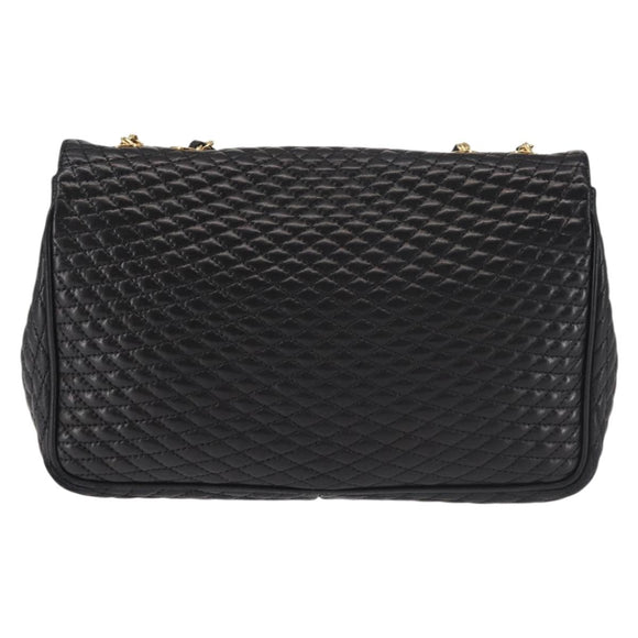 BALLY Chain Shoulder Bag Leather Black Gold Auth am9054