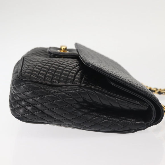 BALLY Chain Shoulder Bag Leather Black Gold Auth am9054