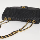 BALLY Chain Shoulder Bag Leather Black Gold Auth am9054-6