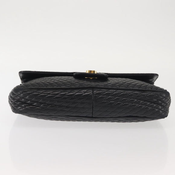 BALLY Chain Shoulder Bag Leather Black Gold Auth am9054