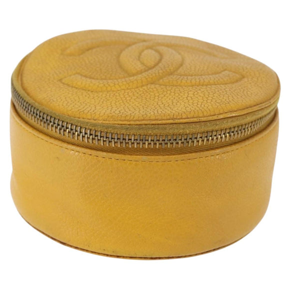 CHANEL COCO Mark Jewelry Box Caviar Skin Yellow Gold CC Auth am9057