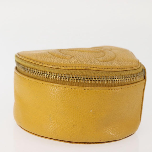 CHANEL COCO Mark Jewelry Box Caviar Skin Yellow Gold CC Auth am9057
