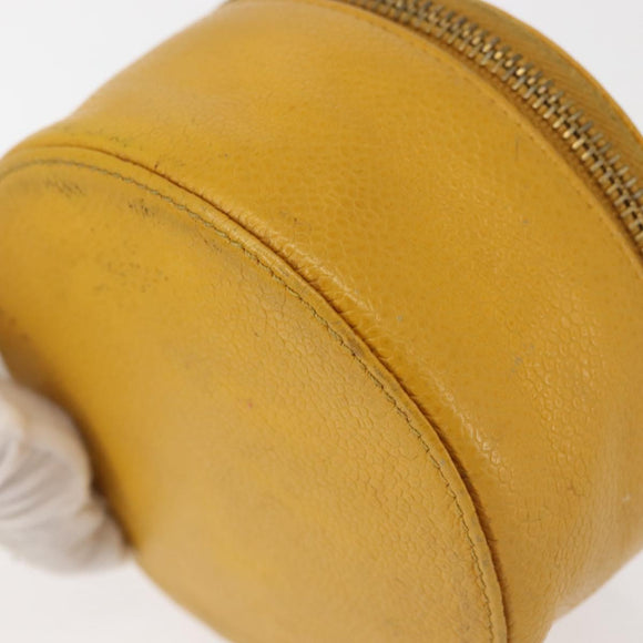 CHANEL COCO Mark Jewelry Box Caviar Skin Yellow Gold CC Auth am9057