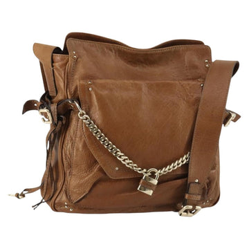 Chloe Paddington Shoulder Bag Leather Brown Gold Auth am9059