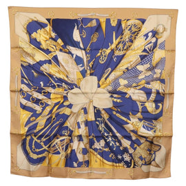 HERMES Carre 90 Scarf ""Soleil de Soie"" Silk Beige Auth am9063