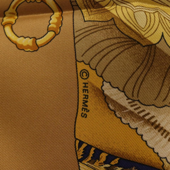 HERMES Carre 90 Scarf ""Soleil de Soie"" Silk Beige Auth am9063