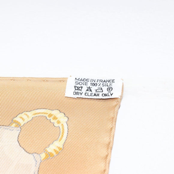 HERMES Carre 90 Scarf ""Soleil de Soie"" Silk Beige Auth am9063