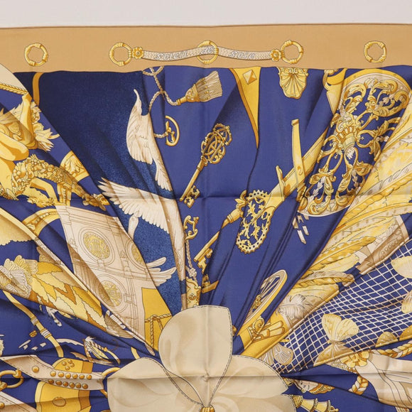 HERMES Carre 90 Scarf ""Soleil de Soie"" Silk Beige Auth am9063