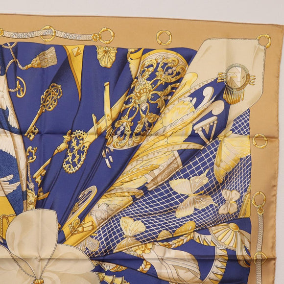 HERMES Carre 90 Scarf ""Soleil de Soie"" Silk Beige Auth am9063