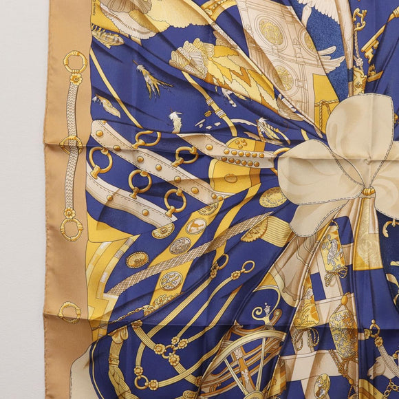 HERMES Carre 90 Scarf ""Soleil de Soie"" Silk Beige Auth am9063