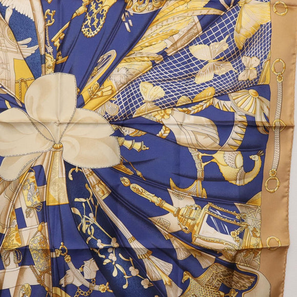 HERMES Carre 90 Scarf ""Soleil de Soie"" Silk Beige Auth am9063