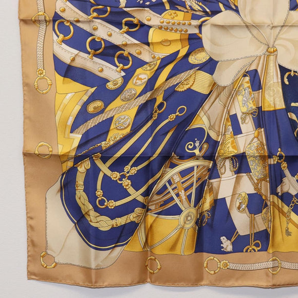 HERMES Carre 90 Scarf ""Soleil de Soie"" Silk Beige Auth am9063