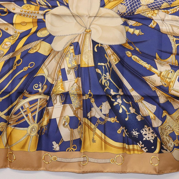 HERMES Carre 90 Scarf ""Soleil de Soie"" Silk Beige Auth am9063