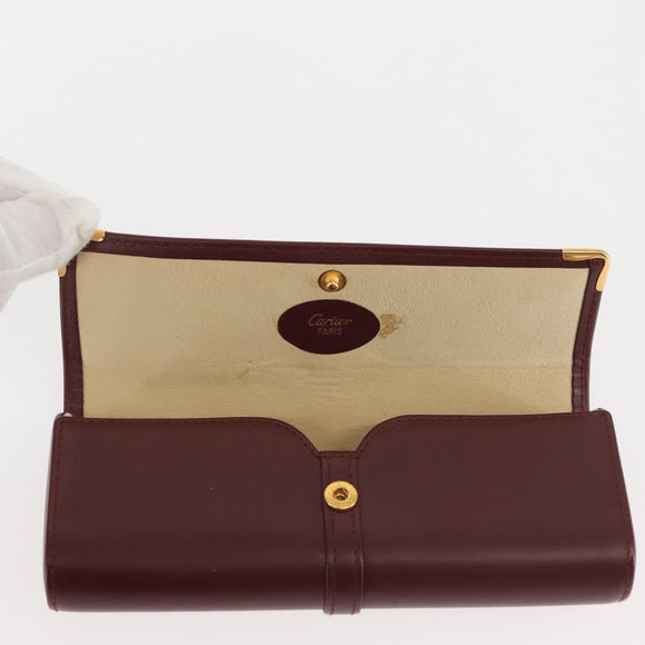 CARTIER Must Line Glasses Case Leather Bordeaux Auth am9067