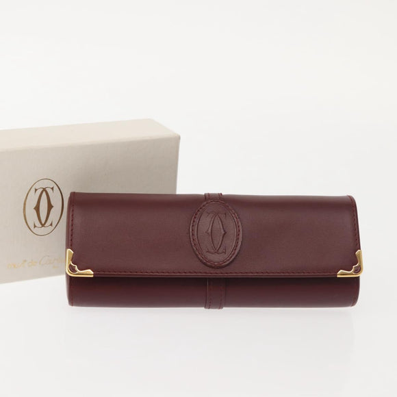 CARTIER Must Line Glasses Case Leather Bordeaux Auth am9067